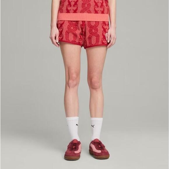 NWT Puma x Palomo Cable Mesh Wool Blend Mid Rise T7 Shorts Burgundy Mens Size XL